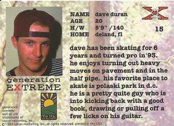 1994 Vision Generation Extreme #15 Dave Duran Back